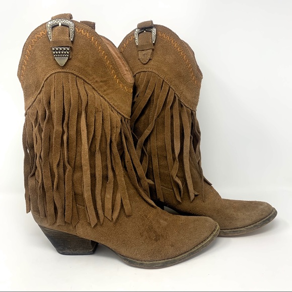 Very Volatile Shoes - Very Volatile Tan Fringe Cowgirl Boots Size 8.5